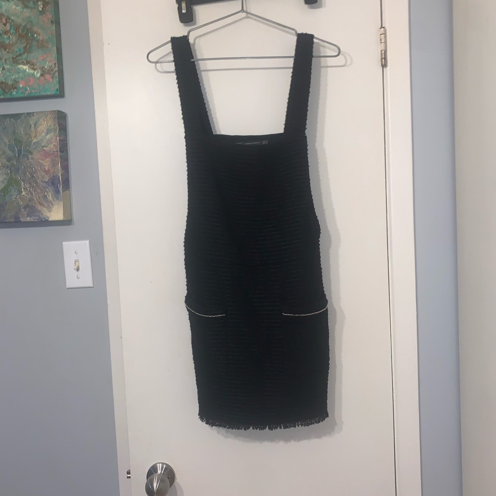 Zara Black Sleeveless Mini Dress with Square Neck